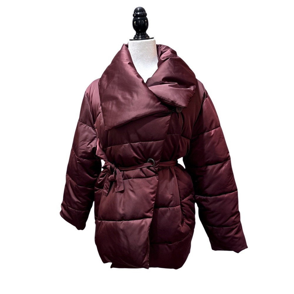 NEW Avec Les‎ Filles Burguny ThermalPuff Puffer Coat Belted Wrap Size Small